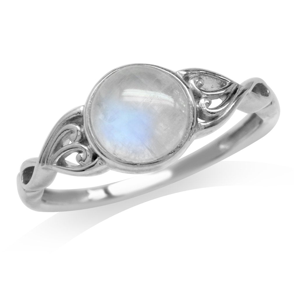 Silvershake 7mm Natural Moonstone 925 Sterling Silver Victorian Style Solitaire Ring Size 7.5