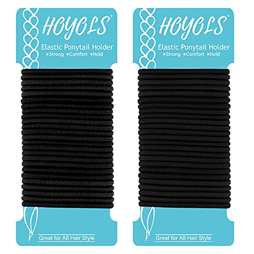 HOYOLS Black Hair Elastics Ties, No Metal Ponytail Holders Hair Bands Elastic Braided Thick for Women Girl Thick Fine Curly Hair