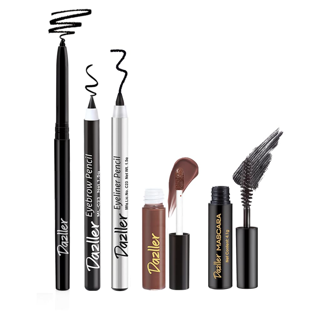 Dazller College Makeup Essentials 5|Lipstick|Kajal|Eyeliner|Mascara|Eyebrow|Water-Resistant|Makeup Kit For Women|9.65G