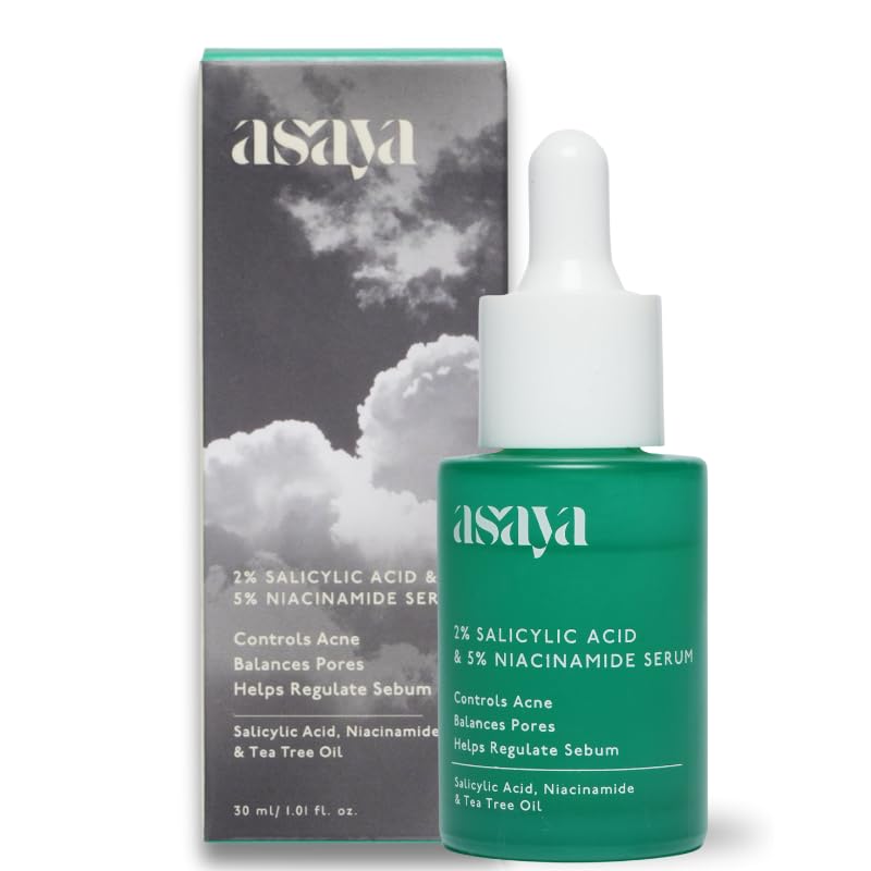 Asaya 2% Salicylic Acid Face Serum | 5% Niacinamide & Tea Tree Oil | Reduces Acne, Blackheads & Whiteheads | Unclogs Pores & Reg