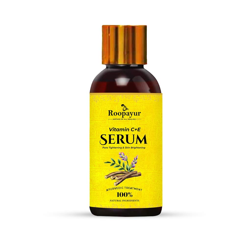 Roopayur Vitamin C & E Face Glow Serum For Wrinkles Scars, Dark Spot Circles, Ayurvedic Brightening Serum For Acne For Men & Wom