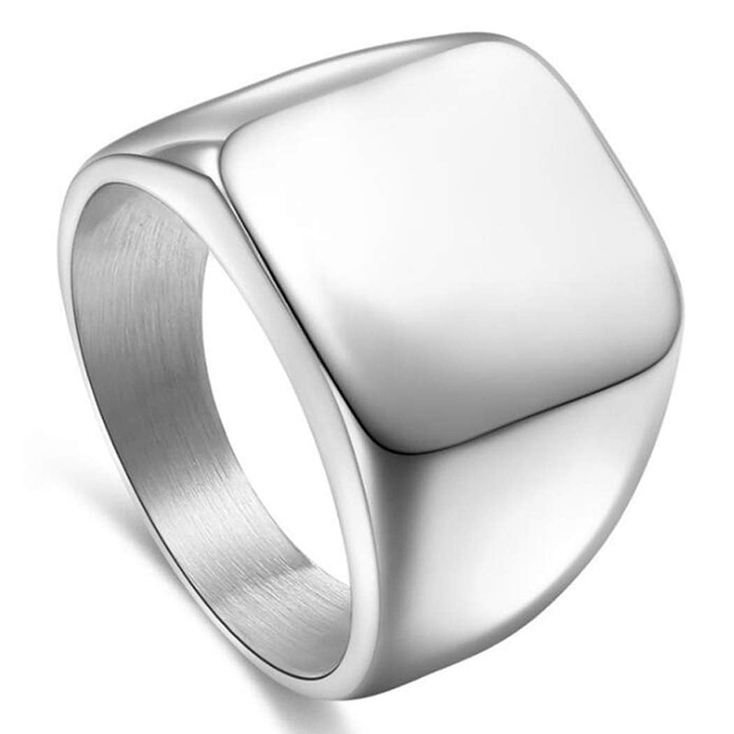 enhong Mens Rings Stainless Steel Square Signet Rings for Men,Silver Pinky Thumb Ring for Dad Father Jewelry Gift for Him,Men 's
