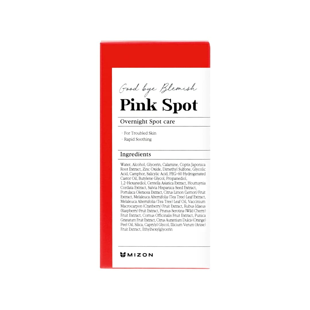 Mizon Pink Spot ,Overnight Spot Care, Night Pimple Care, Product With Calamine, Aha, Bha, Acne Treatment, Breakout Treatment, Sp