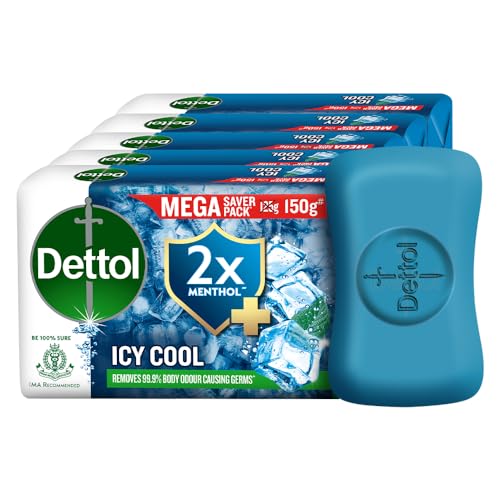 Dettol Icy Cool Bathing Soap Bar With 2X Menthol (750Gm), 150Gm  Pack Of 5