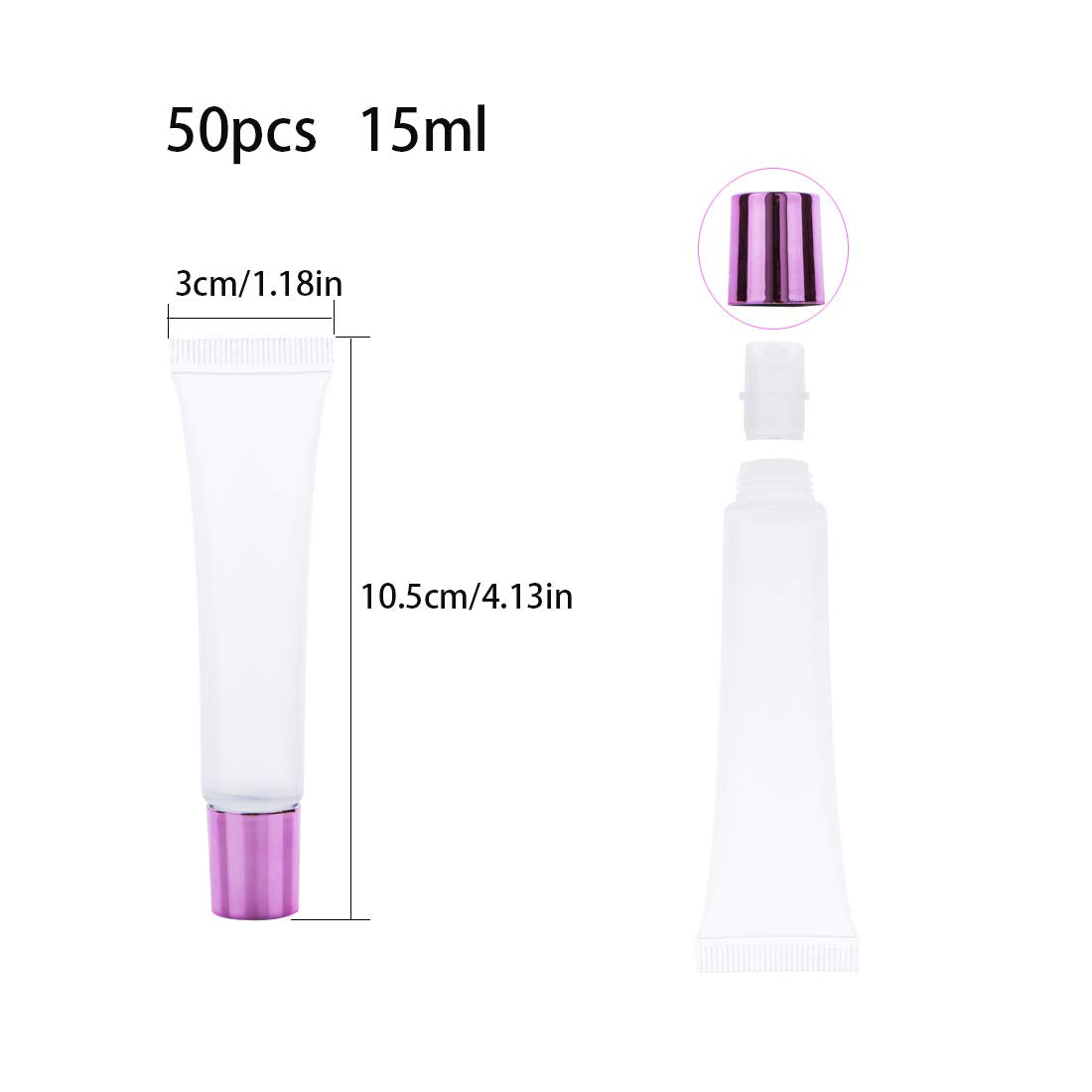 AJLTPA 50Pcs 15ml Lip Gloss Squeeze Tubes, Pink Purple Lip Gloss Containers Empty, Refillable Soft Clear Tubes for DIY Lipgloss
