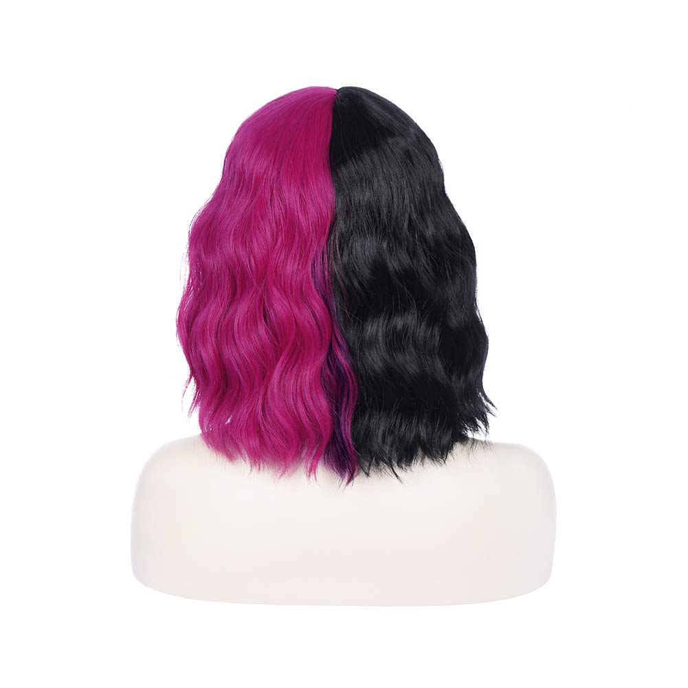 PATTNIUM Two Tone Black Pink Wig - Short Curly Synthetic Hair with Bangs, Model GG42, Heat Resistant Cosplay Party Wig