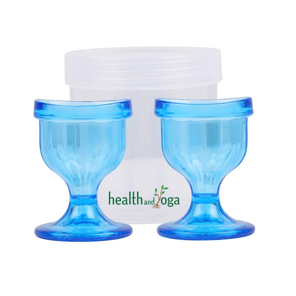 HealthAndYoga ChillEyes Colored Eye Wash Cups for Effective Eye Cleansing - with Storage Container - Eye Shaped Rim, Snug Fit (2