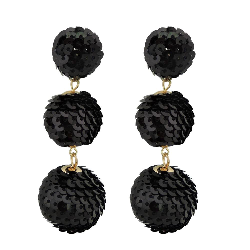Coiris Black Sequin Ball Dangle Stud Earrings for Women Beaded Statement Drop Earrings(ER1084-black)