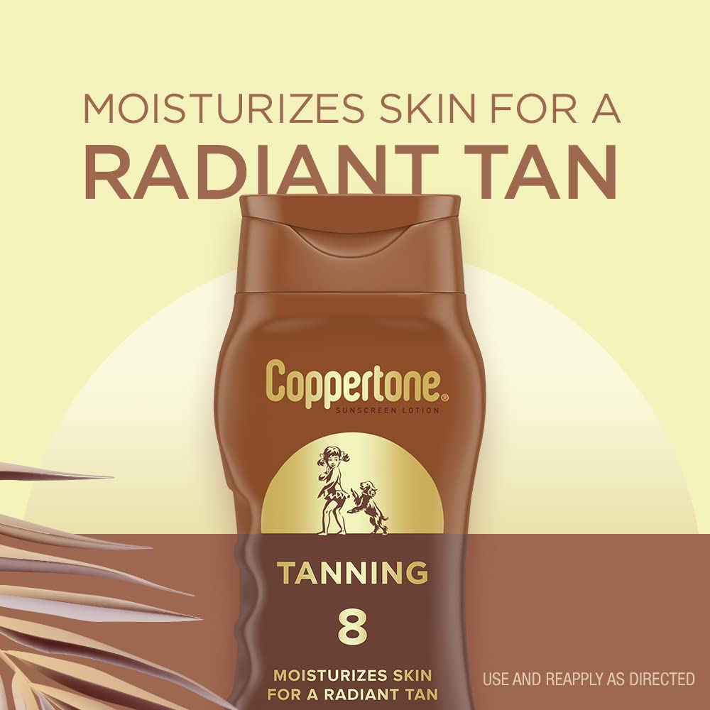 Coppertone Tanning Sunscreen Lotion, Antioxidant, Water Resistant Body Sunscreen Spf 8, Broad Spectrum Spf 8 Sunscreen, 8 Fl Oz
