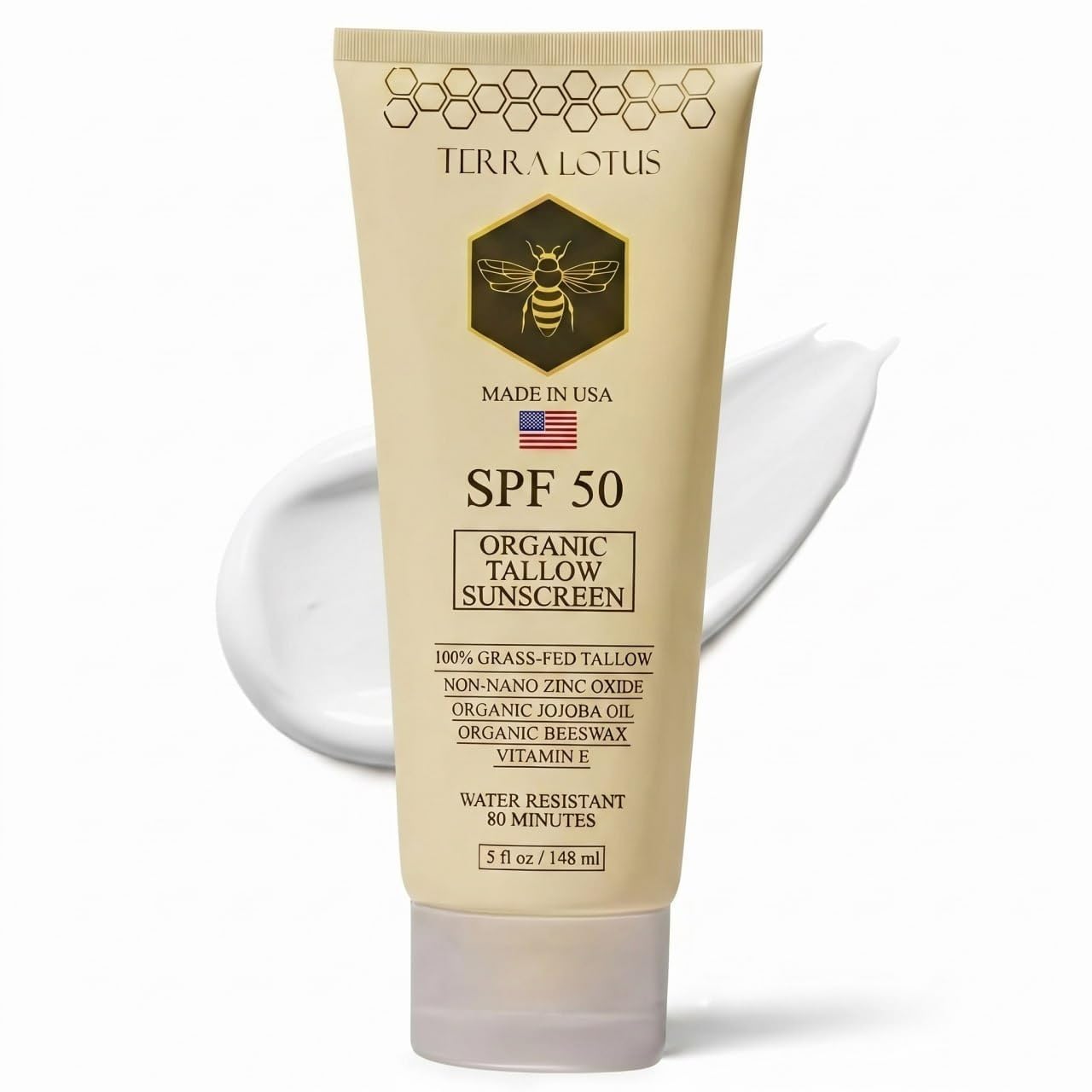 Organic Tallow Mineral Sunscreen - 50 SPF - For Face and Body - With 100% Grass-Fed Tallow and Non-Nano Zinc Oxide Reef Safe - (