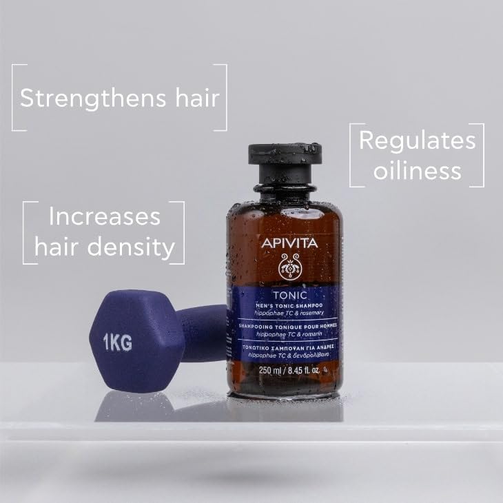 Apivita Shampoo for Men Thinning Hair - Natural Hair Strengthening Shampoo with Patented Hippophae Tonic Complex, Rosemary and P