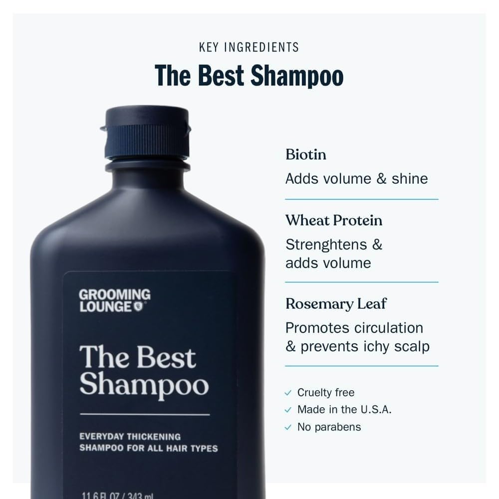Grooming Lounge The Best Shampoo - Scalp Clarifying, Frizz Control Hair Wash for Men - Promotes Hair Length and Strength - Clean