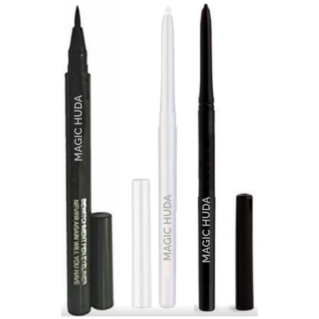 Magic Huda Waterproof Sketch Pen Eyeliner In Black With Auto Kajal Black & White (Pack Of 3)
