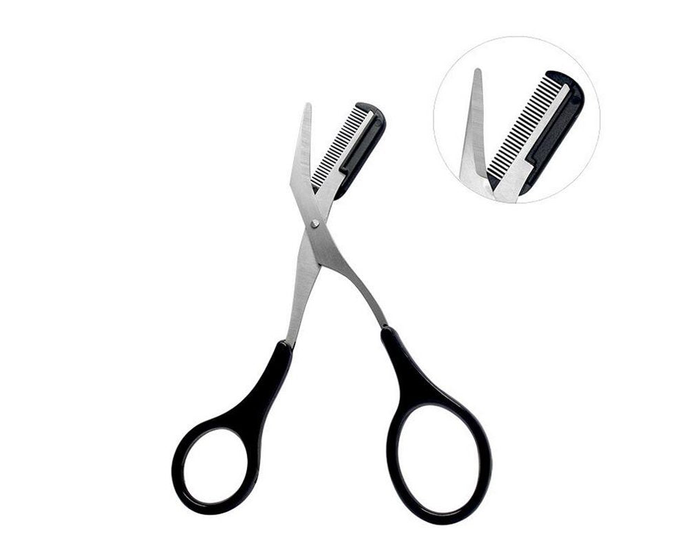 1PCS Black Professional Stainless Steel Eyebrow Grooming Shear Scissors with Plastic Comb(Detachable) Eyebrow Eyelash Hair Remov