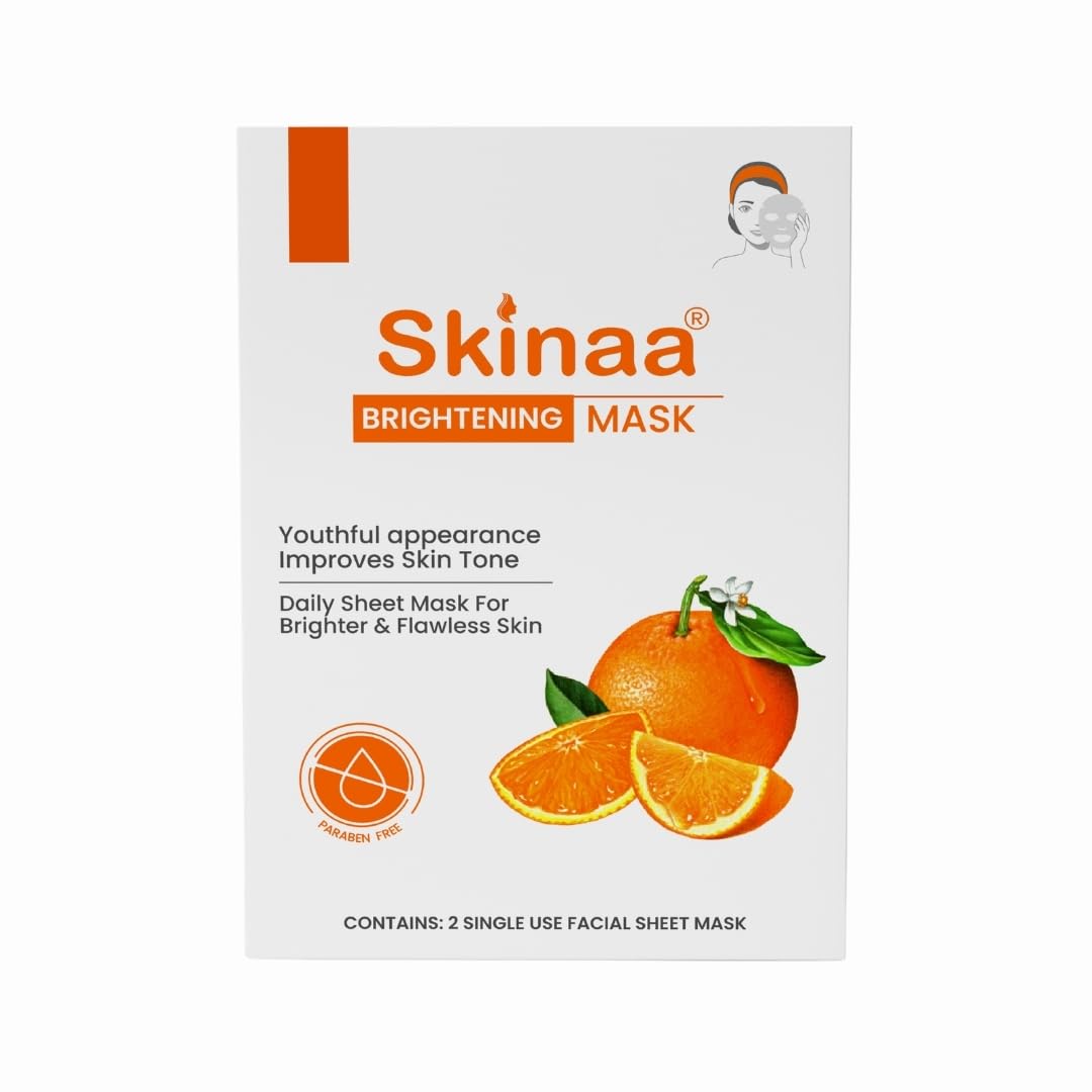 Skinaa Brightening Face Mask Sheet (2 Pieces) | Radiance Boosting Skin Mask With Citrus Peel And Niacinamide | Helps Even Tone A
