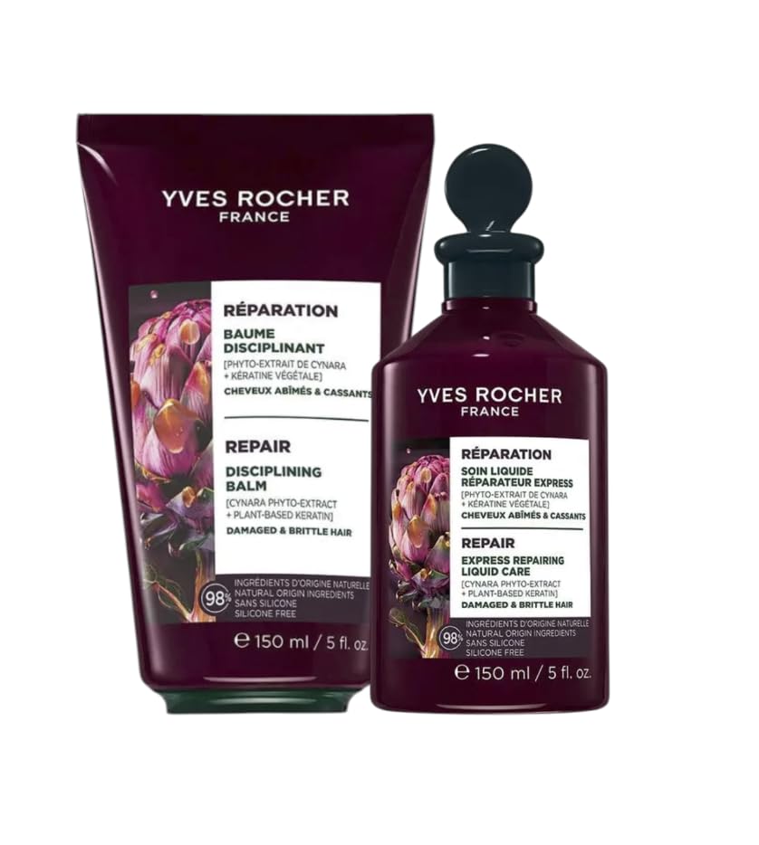 Yves Rocher Hair Repair LeaveIn Balm Set of 2 Anti Frizz Smoothing Cream for Dry Hair Shine Elasticity Lightweight Styling Trea