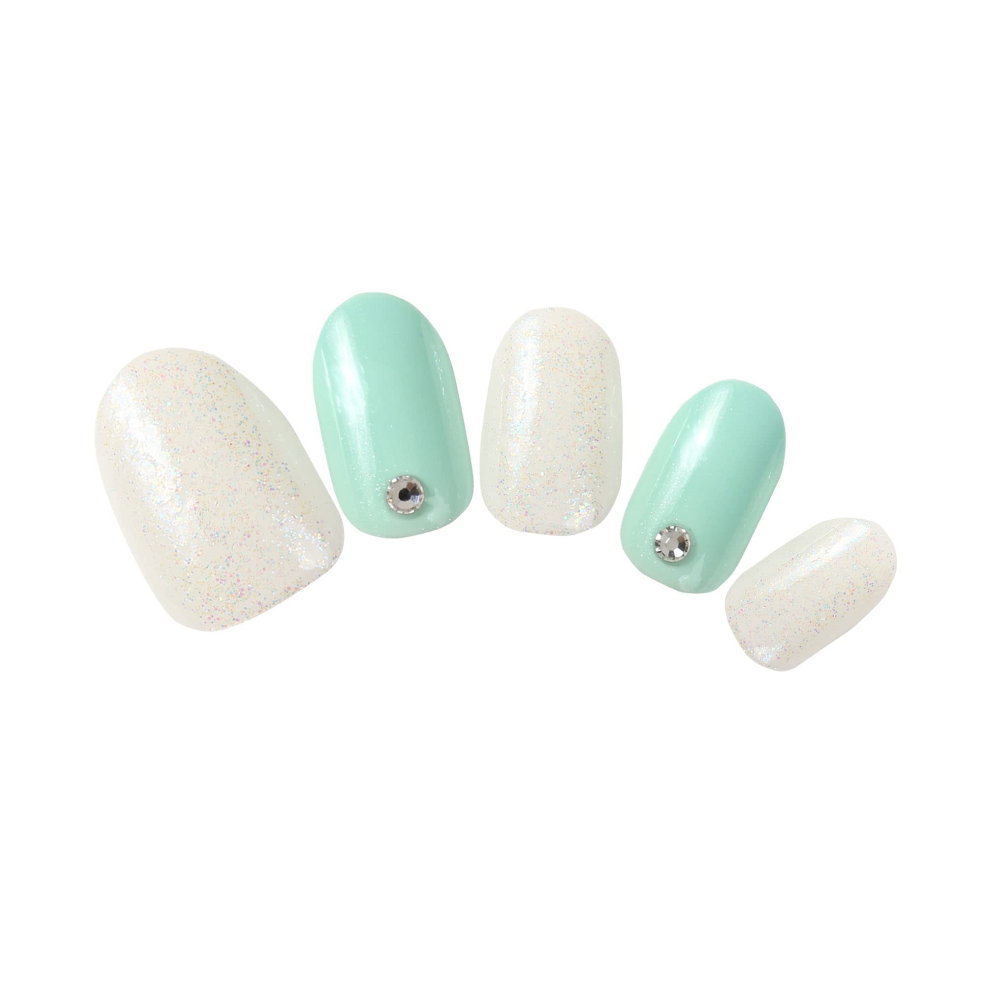 Kiss New York Press and Go False Nails Press On Nails Full Cover Nails Tips with Self Adhesive Tabs (Mint and White)