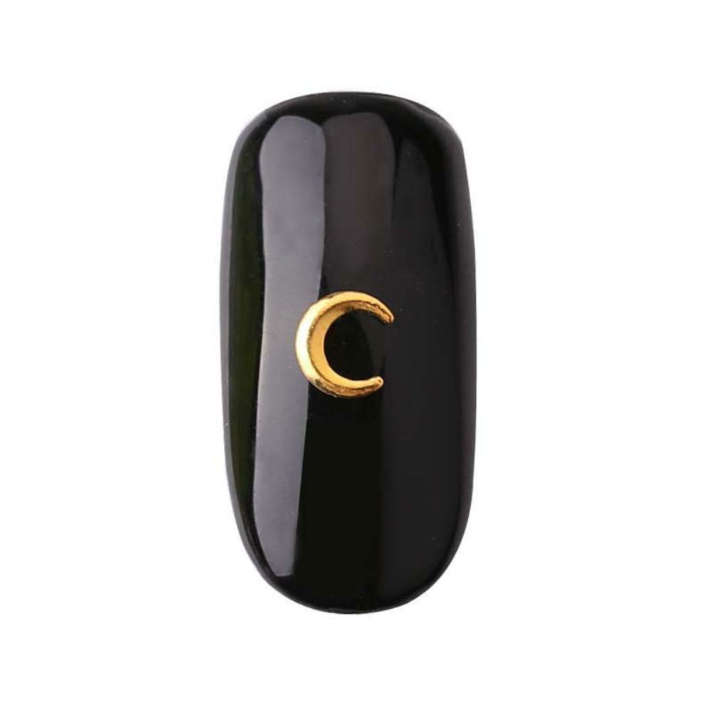 AKOAK 100 Count/Pack 3D Glitter Charm Nail Art Decoration Studs Japanese Rivet Style Mini Gold Alloy Moon Design Nail Supplies