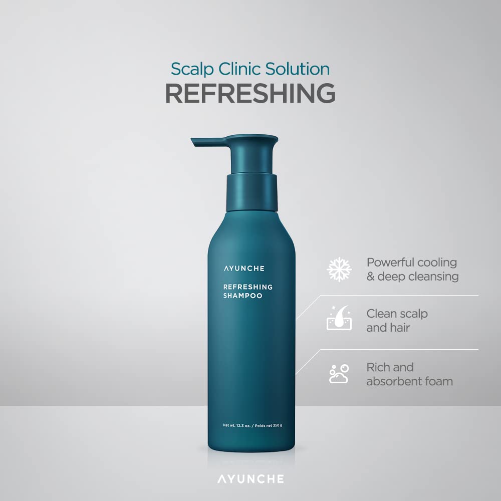 Ayunche Refreshing Shampoo For Oily Scalp, 11.8Oz Purifying & Cool Down | Powerful Cooling & Deep Cleansing | Anti-Dandruff Sham