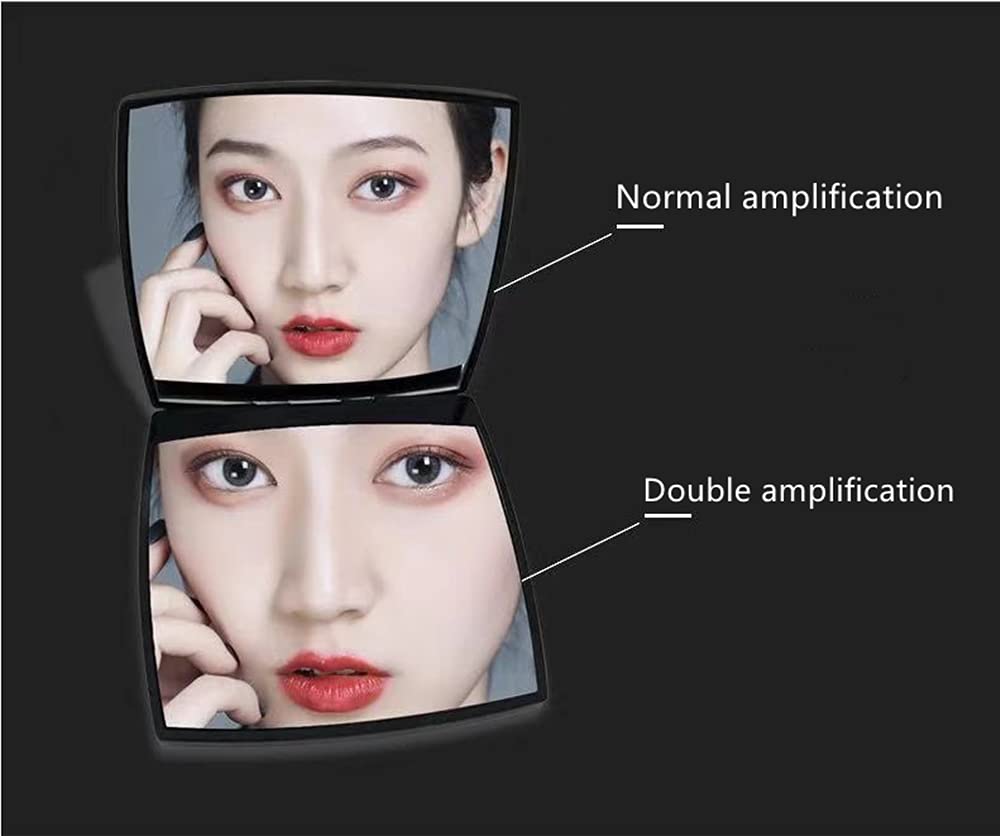 EUTECH Compact Cosmetic Mirror - Elegant Black Glass Makeup Mirror, 2.5"x2.5", 2x Magnification, Perfect for Purses and Travel