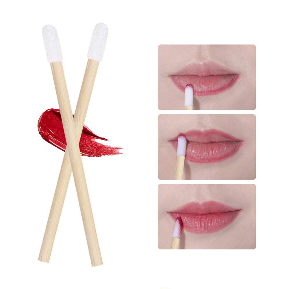 100Pcs Lip Gloss Wands Disposable Bamboo Handle Lip Brushes Lipstick Applicator Makeup Tool