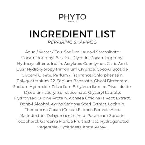 PHYTO PARIS REPAIR Restructuring Shampoo, Vegan, Sulfate Free, Cleanses and Repairs Damaged Hair and Brittle Hair, 8.45 fl.oz.