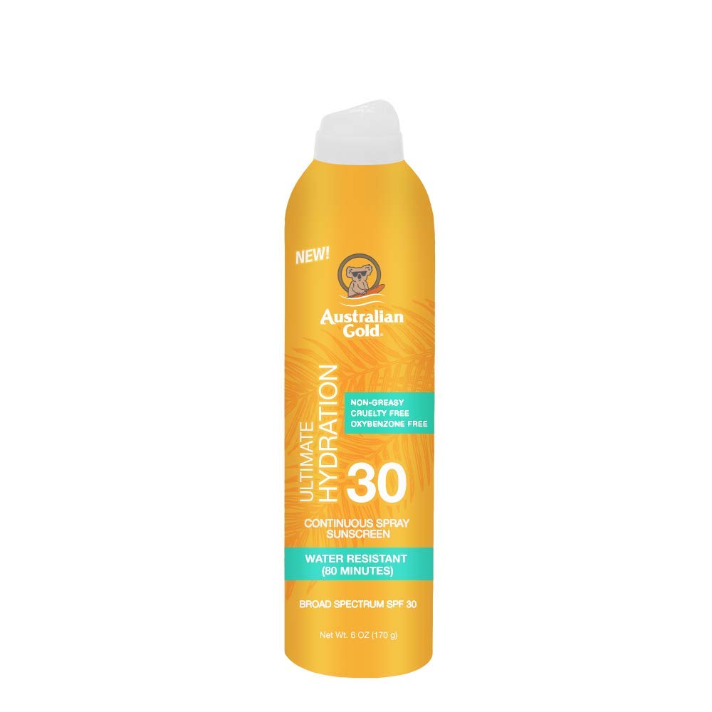 Australian Gold Continuous Spray Sunscreen Spf 30, 6 Ounce Dries Fast Broad Spectrum Water Resistant Non-Greasy Oxybenzone Free