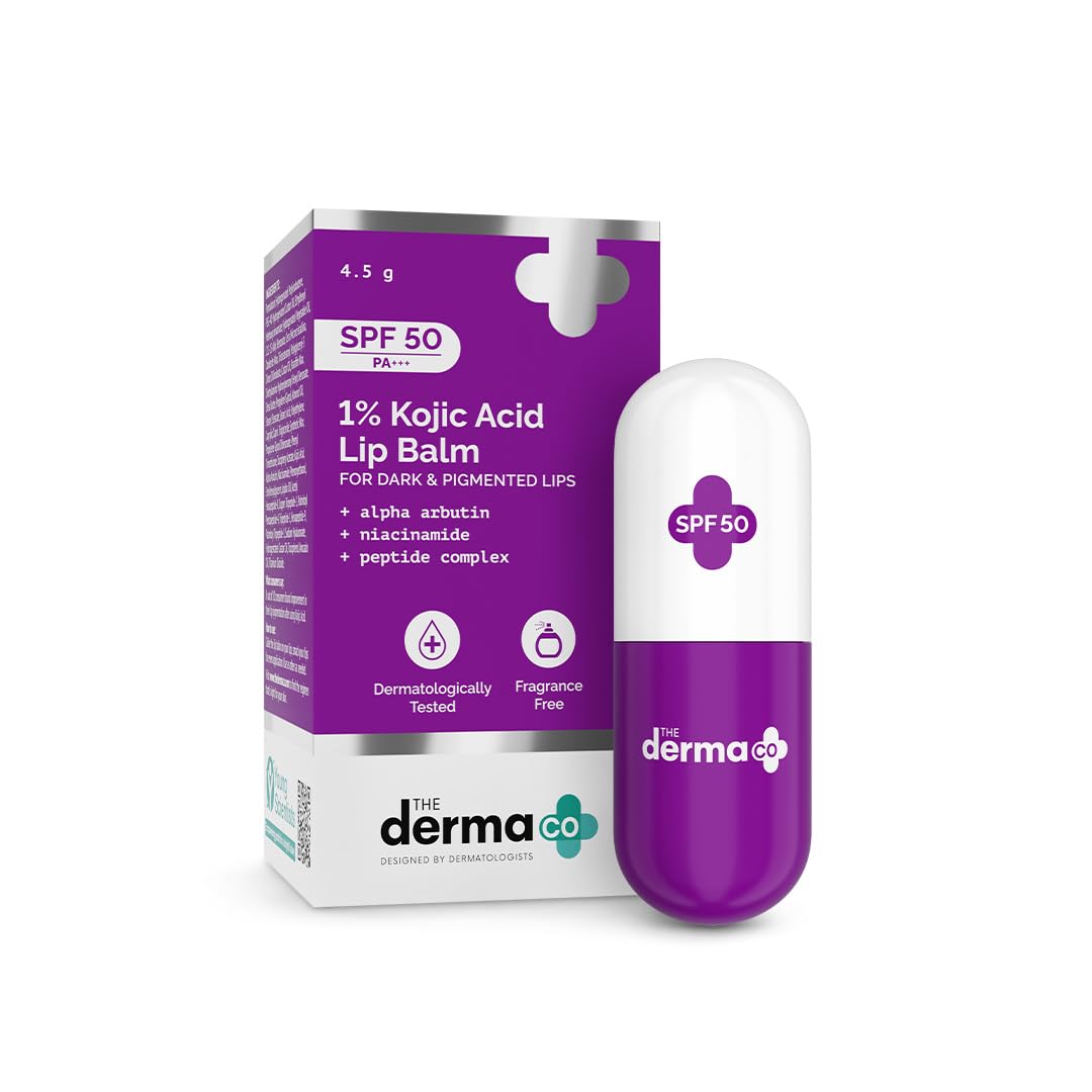 The Derma Co 1% Kojic Acid Lip Balm With Spf 50 Pa +++ I With Arbutin & Peptide Complex | Reduce Lip Pigmentation | Protects Fro