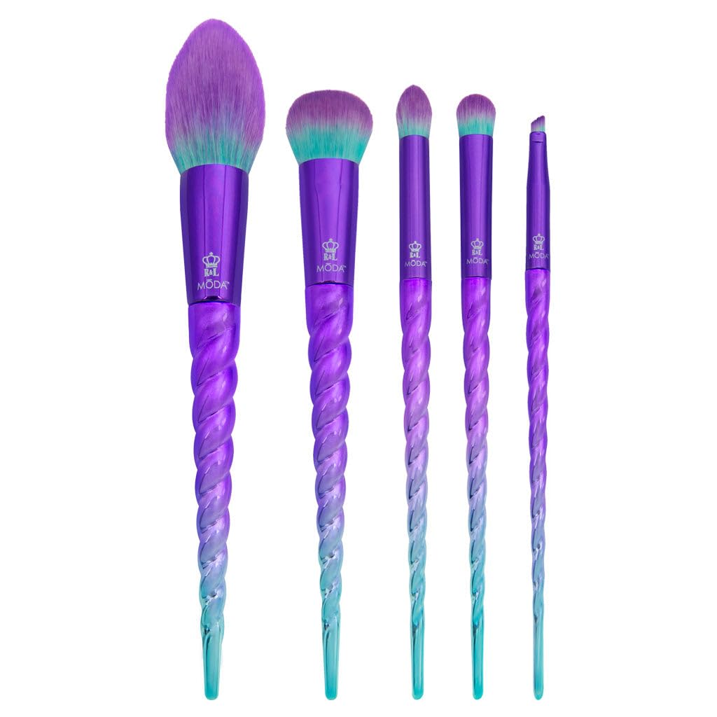 Moda Full Size Mythical Sky Traveler Unicorn 5Pc Makeup Brush Set, Includes  Blush, Complexion, Domed Shadow, Crease, And Angle