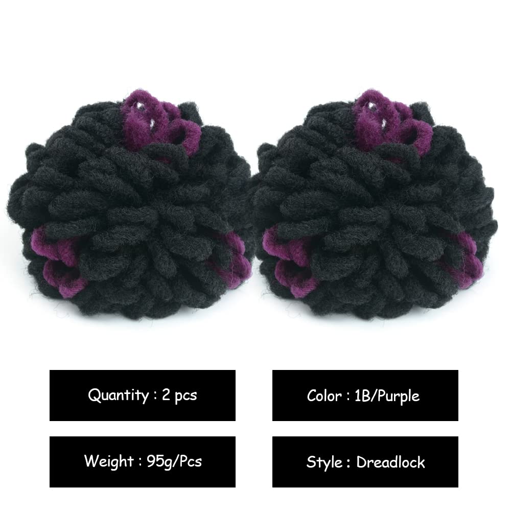 Yinmei Baibian 2Pcs Purple Locs Ponytail Dreadlocks Bun Drawstring Locs Ponytails Hair Curly Braided Petal Bun Chignon Faux Brai