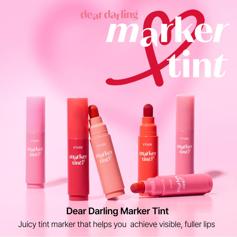 Etude Dear Darling Marker Tint #5 Pink Tangerine | Hydrating & Long Lasting Lip Stain | High Pigmented Lip Maker With Easy Drawi