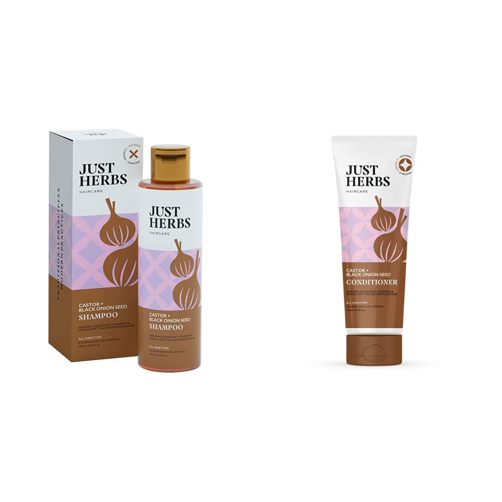 Just Herbs Castor And Black Onion Seed Sulfate Free Shampoo 200Ml & Just Herbs Castor Conditioner With Onion Black Seed Oil & B