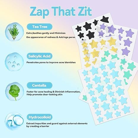 Waspot Pimple Patches For Face, Cute Star Zit Covers, Stars Hydrocolloid Acne Patch, For Sensitive Skin, With Tea Tree, Salicyli