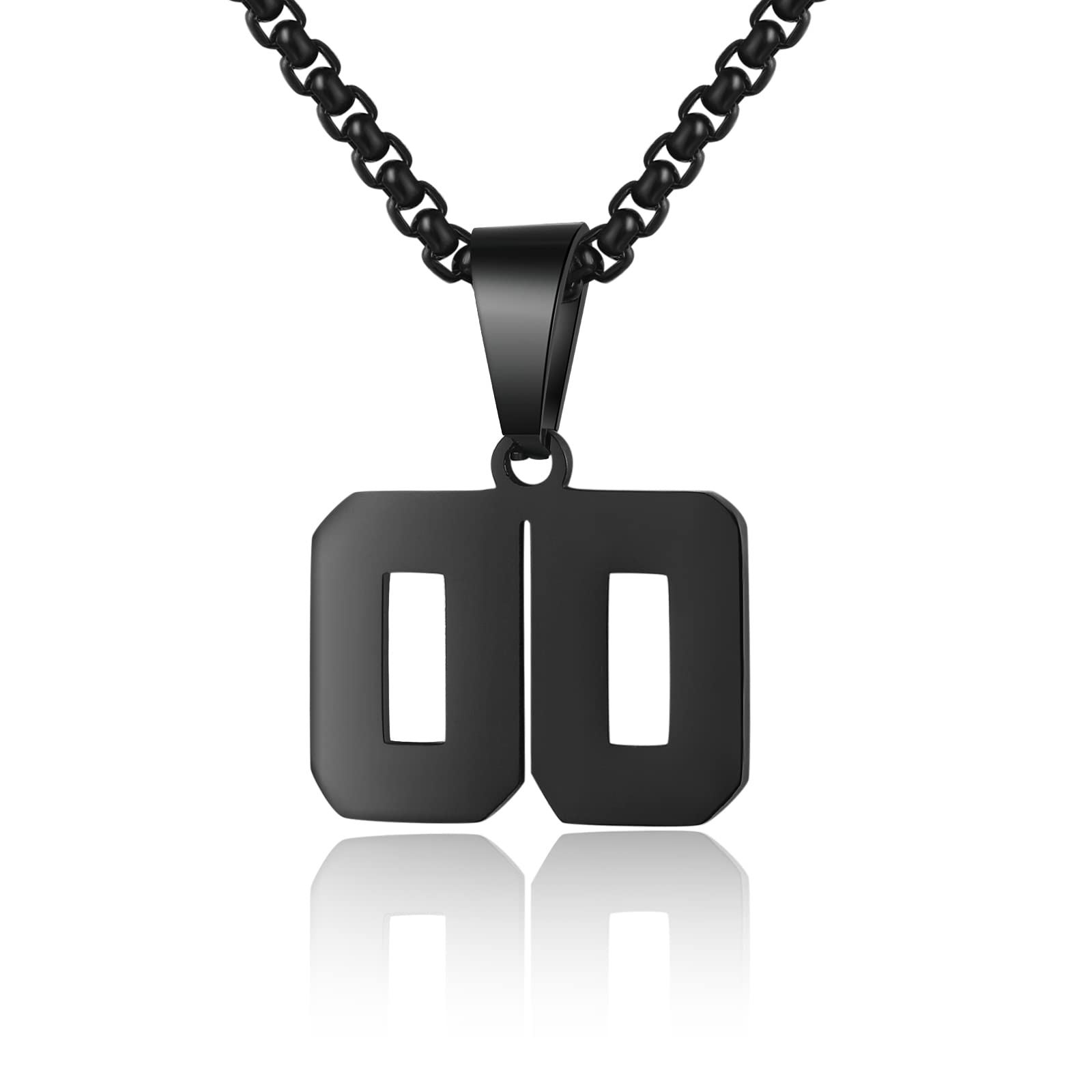 Number Necklace for Boy Black Athletes Jersey Number Stainless Steel Chain 00-99 Number Charm Pendant Personalized Sports Jewelr