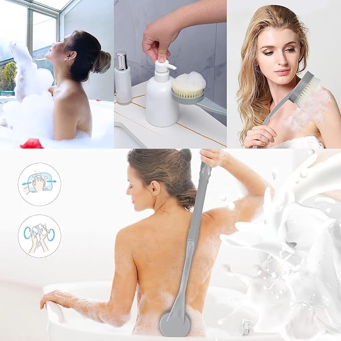 Back Brush Long Handle For Shower, 20.5 Back Bath Brush For Shower, Back Scrubber, Exfoliation And Improved Skin Health For Elde