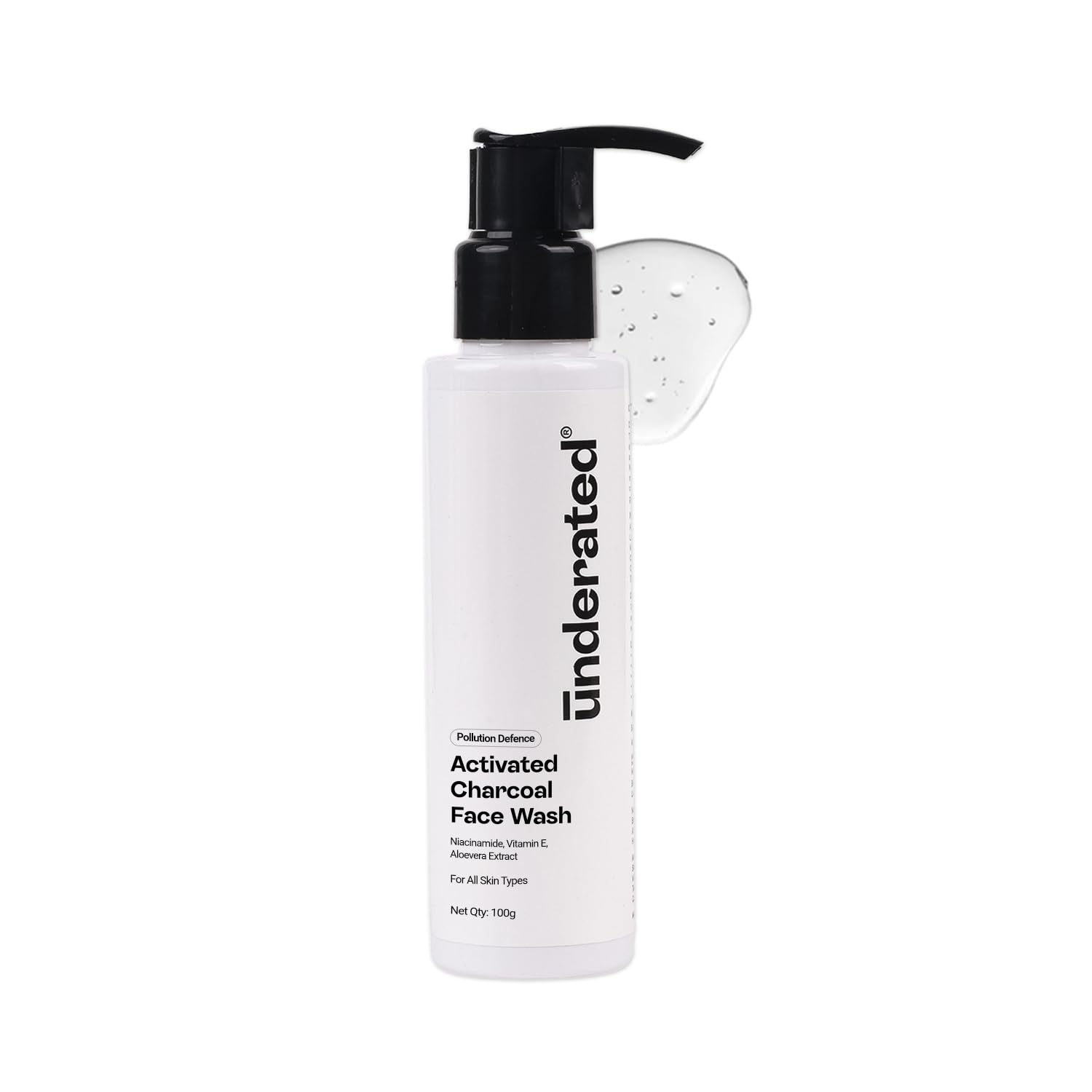 Underated Activated Charcoal Pollution Defence Face Wash | Deep Cleansing & Oil Control | With Niacinamide, Vitamin E, & Aloe Ve