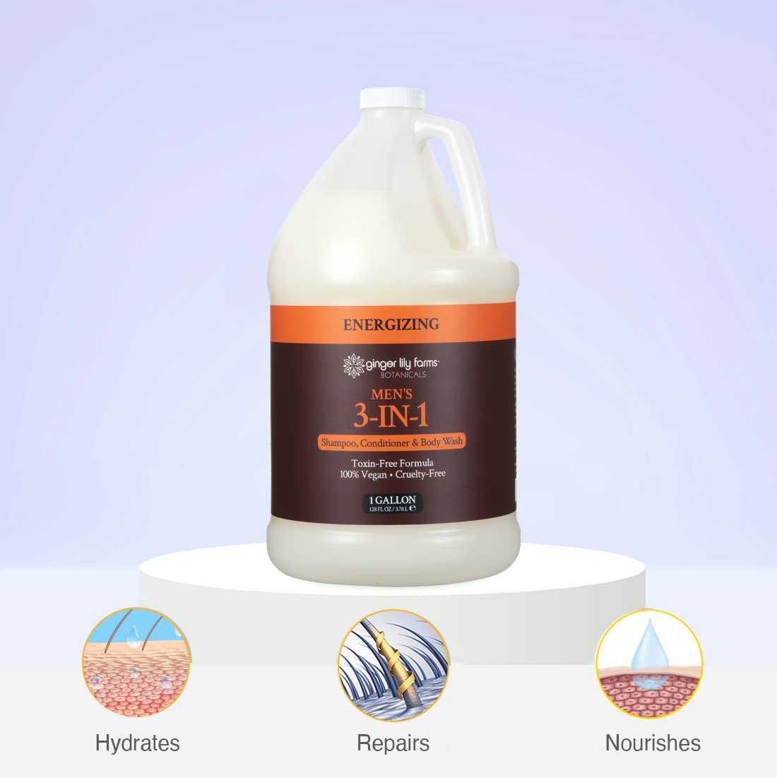 Ginger Lily Farms Botanicals Men'S 3-In-1 Shampoo, Conditioner & Body Wash, 100% Vegan & Cruelty-Free, Energizing Scent, 1 Gallo