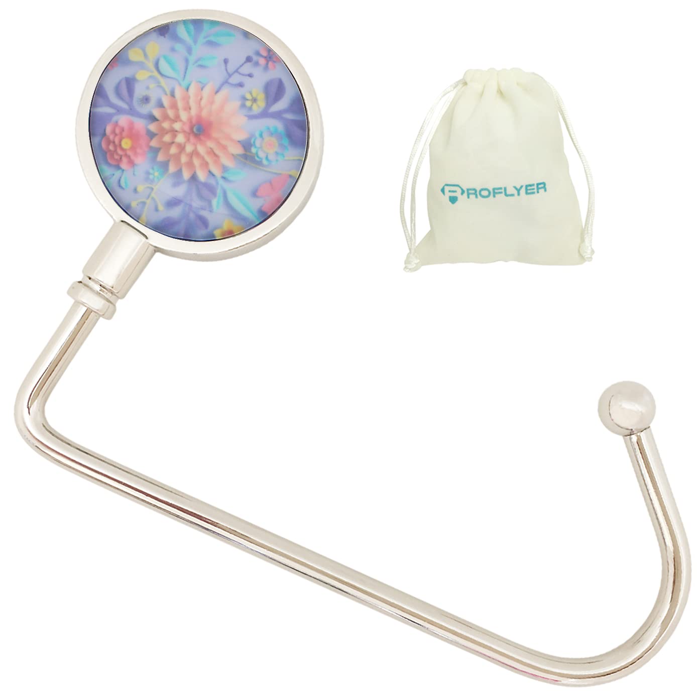 ROFLYER Purse Hook Hanger for Table Bar Handbag Hanger Safer Cleaner Bag Table Hanger with Velvet Pouch (Flower 02 B)