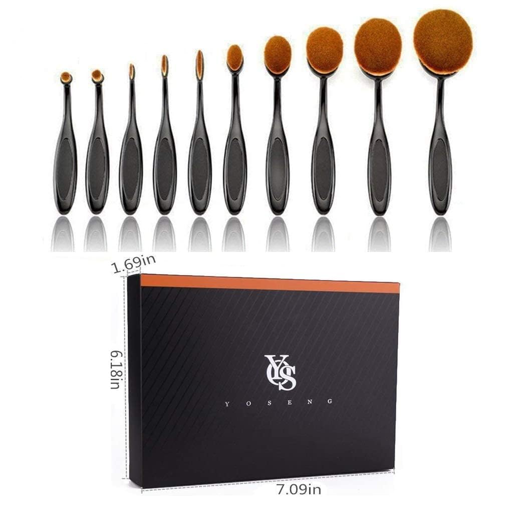 Yoseng Oval Makeup Brushes Set 10 Pcs Professional Oval Toothbrush Foundation Contour Concealer Eyeliner Blending Cosmetic Brush