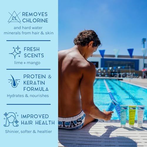 TRISWIM Chlorine Removal Body Wash & Swim Shampoo Set, 8.5 fl oz Each, Aloe Vera & Chamomile, Yellow & Blue, Hydrating Skin & Hair