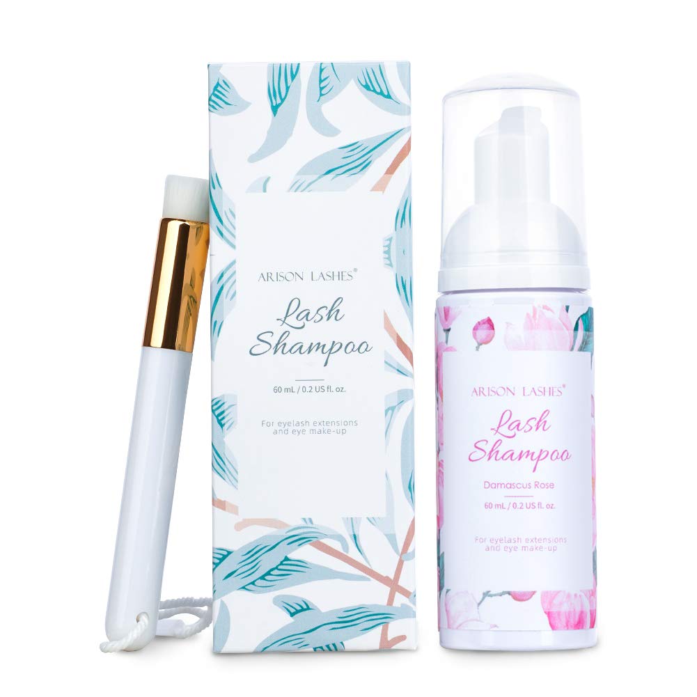 Eyelash Extension Shampoo+Brush/60ml Eyelash Foam Cleaner/Safe and Mild Without Irritation/Remove Makeup Residue & Mascara/Perfe