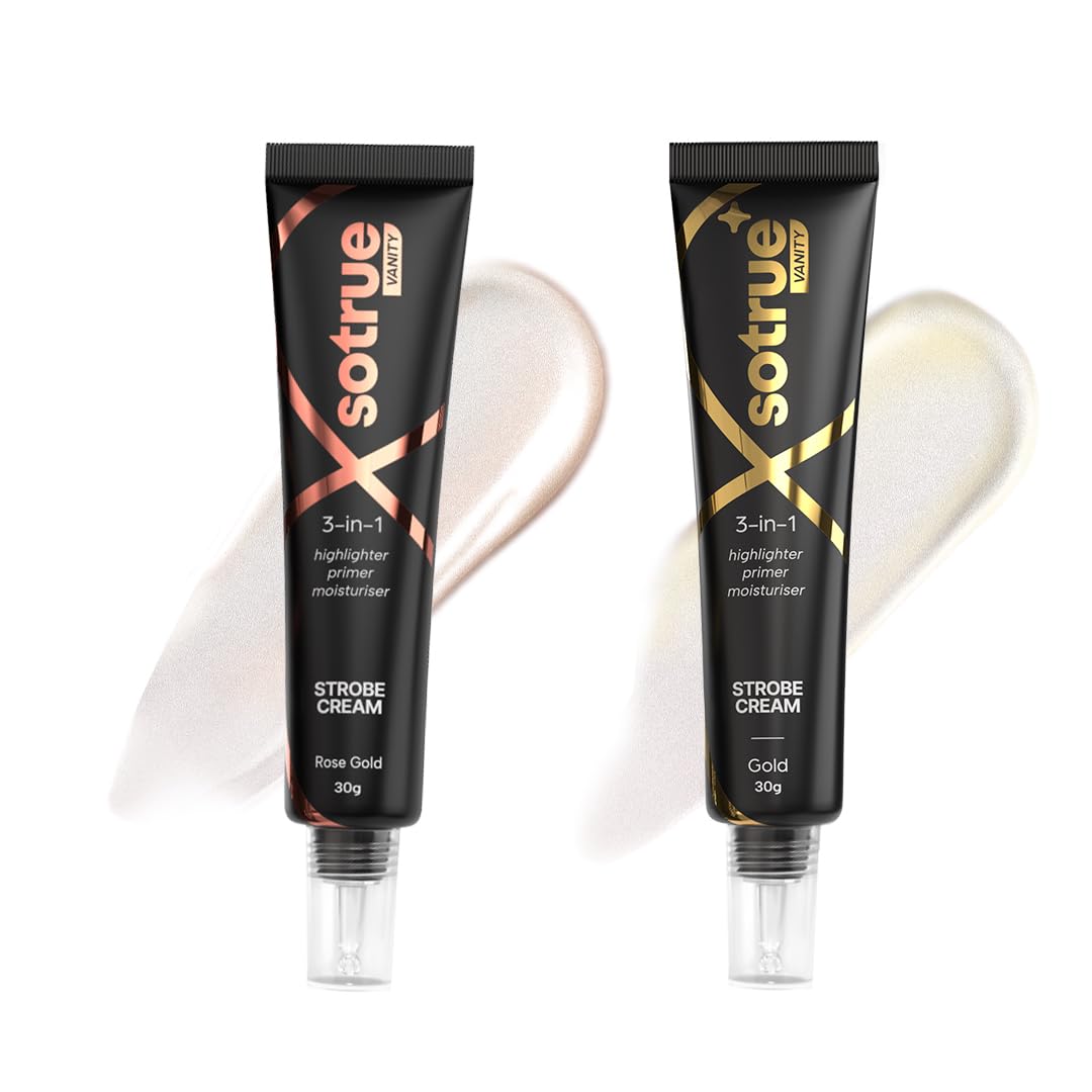 Sotrue Strobe Cream Combo Pack Of 2, Rose Gold And Gold  30Gm Each | Primer + Highlighter + Moisturizer | Intense Hydration | F