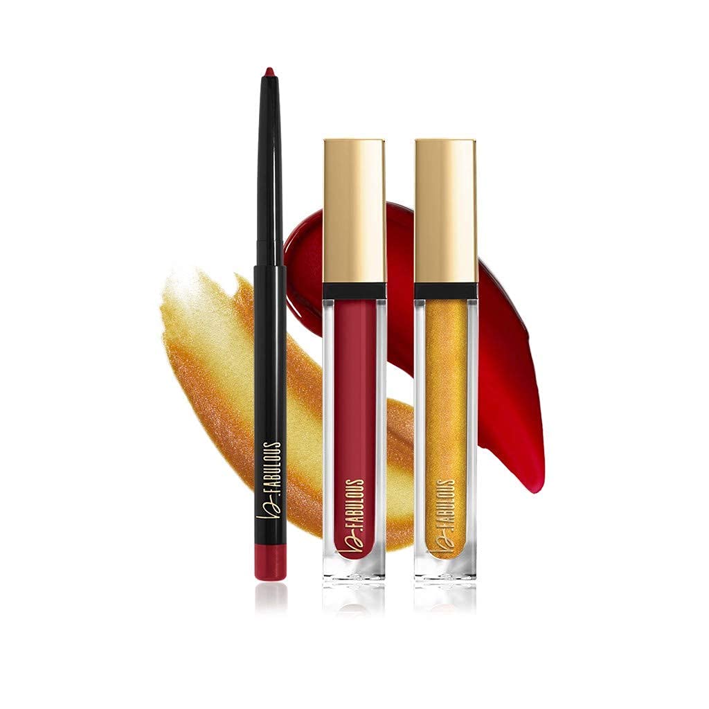 One Click Beauty B.Fabulous 3-Piece Lip Kit, Longwear Makeup, Smudge Proof Liquid Lipstick, Gloss, And Pencil, Matte Finish, The