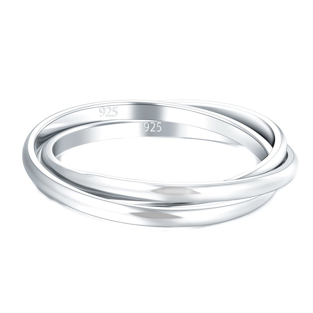 BORUO 925 Sterling Silver Ring Triple Interlocked Rolling High Polish Ring Size 9