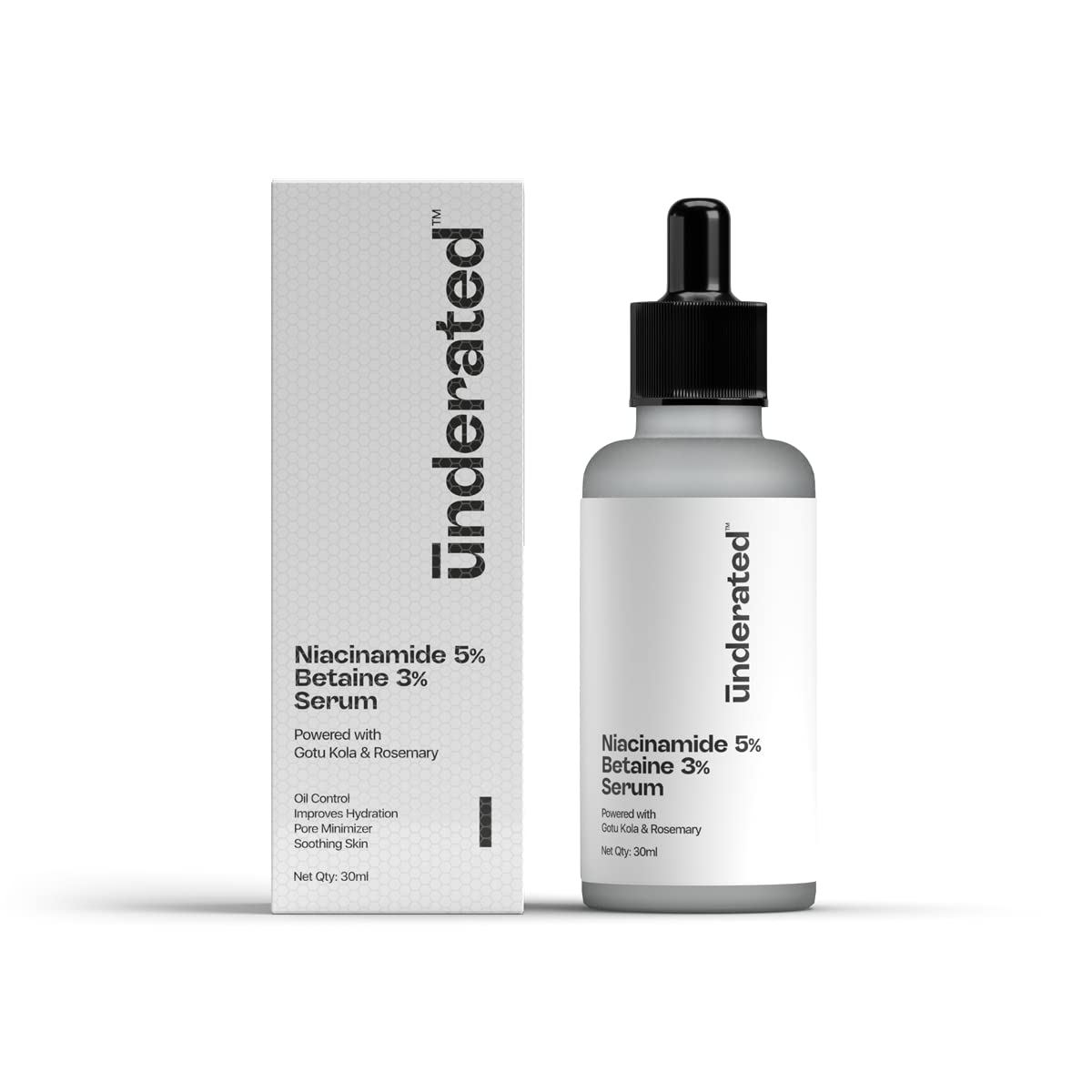 Underated 5% Niacinamide & 3% Betaine Serum Powered With Gotu Kola & Rosemary For Reducing Excess Oil, Improving Hydaration, Min