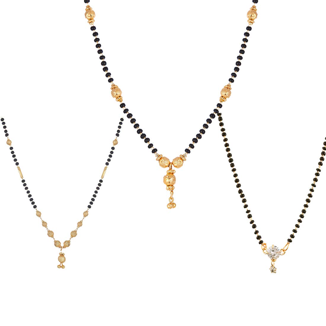 ZENEME Sparkling Gold Plated Wedding Jewellery American Diamond Solitaire Mangalsutra Tanmaniya Combo For Women (Combo 17)