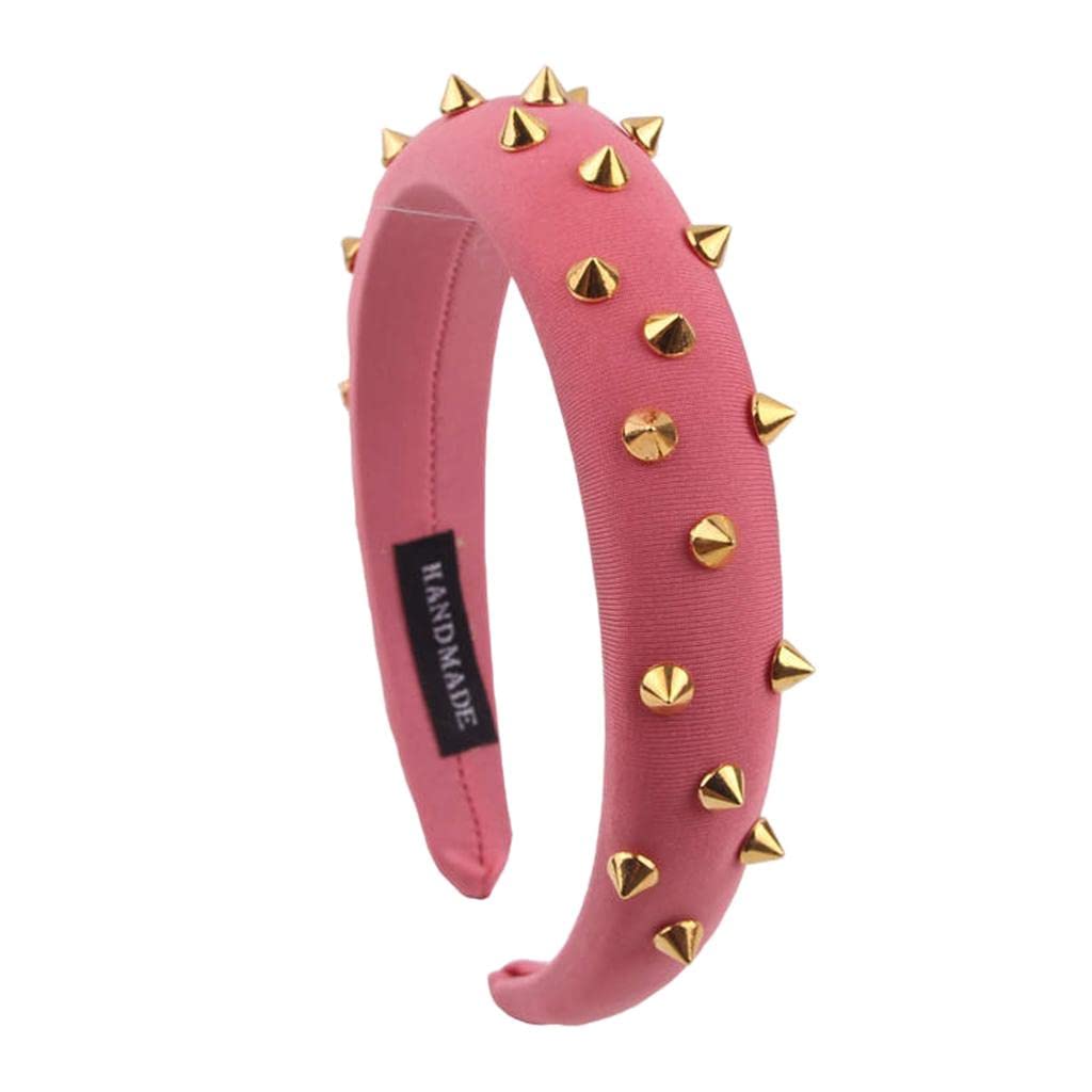 ATORSE?Women Punk Rivet Headband Sponge Headwear Wide Head Wrap Hair Bands Pink