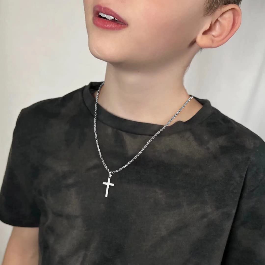 Ursteel Layered Cross Necklace for Men, 18K Gold Silver Black Stainless Steel Mens Cross Necklaces Cross Chain Layered Rope Chai