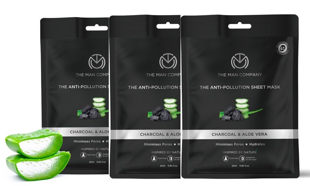 The Man Company Charcoal Face Sheet Mask  25 ml (Pack of 3) | AntiPollution,Unclog pores