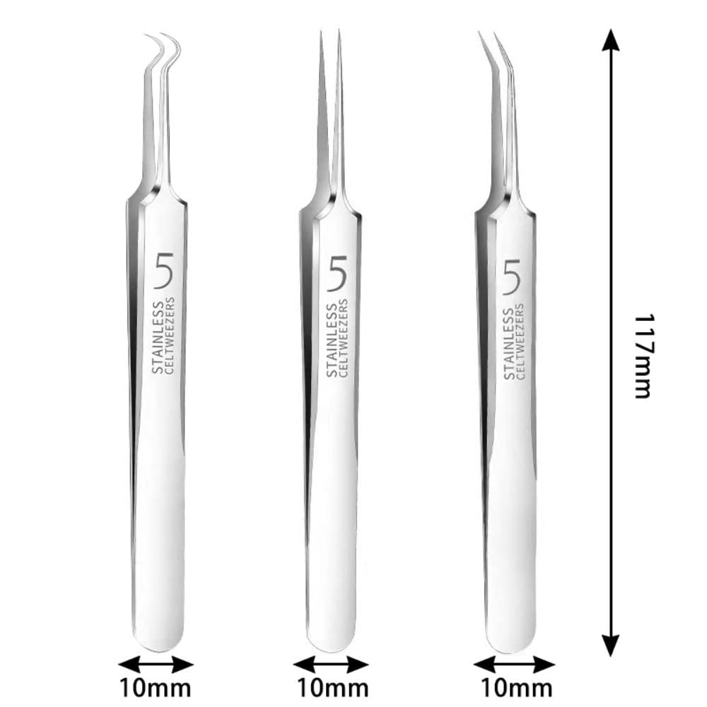 Andy's Orchids 3pcs/Set Blackhead Remover Tweezers, Pimple Remover Tweezers, Precision Pimple Popper Tool, Cell Clip Acne Needle